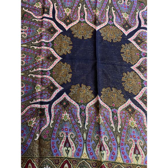 Oscar De La Renta Purple Wool Printed Sparkly Scarf fringe edges 30in Vintage - Picture 4 of 10